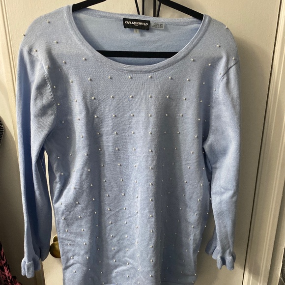 Karl Lagerfeld baby blue blouse with fancy sleeves size M - Picture 1 of 4